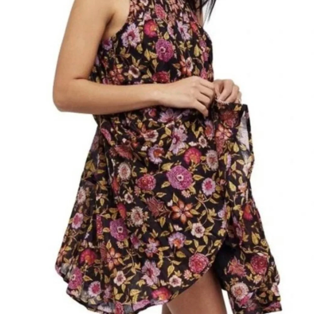 Free People Floral Dress with Plunging back - Black and Pink - Picture 3 of 7
